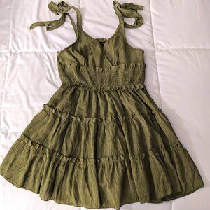 Cider Shirred Ruffle Mini Dress, Olive Green, 2XL